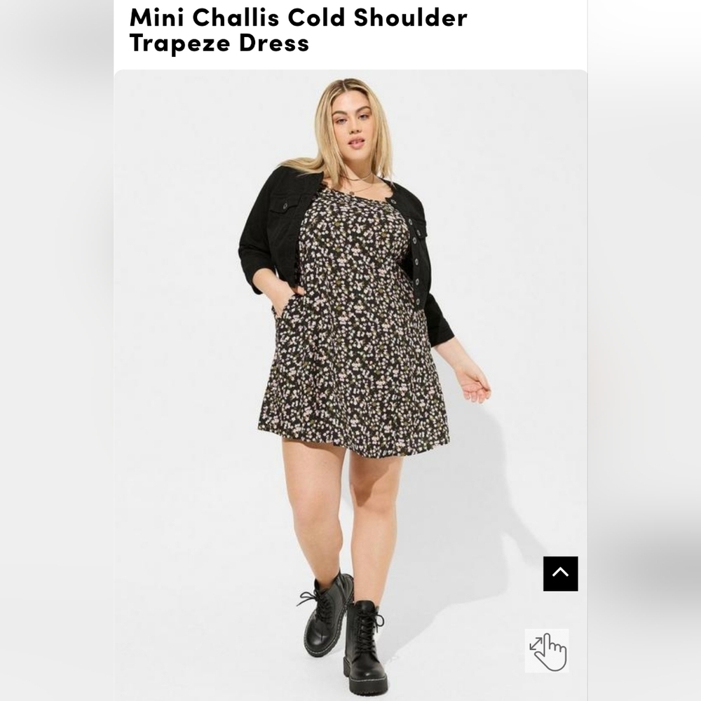 New Torrid Mini Challis Cold Shoulder Trapeze Floral Black Dress 5X